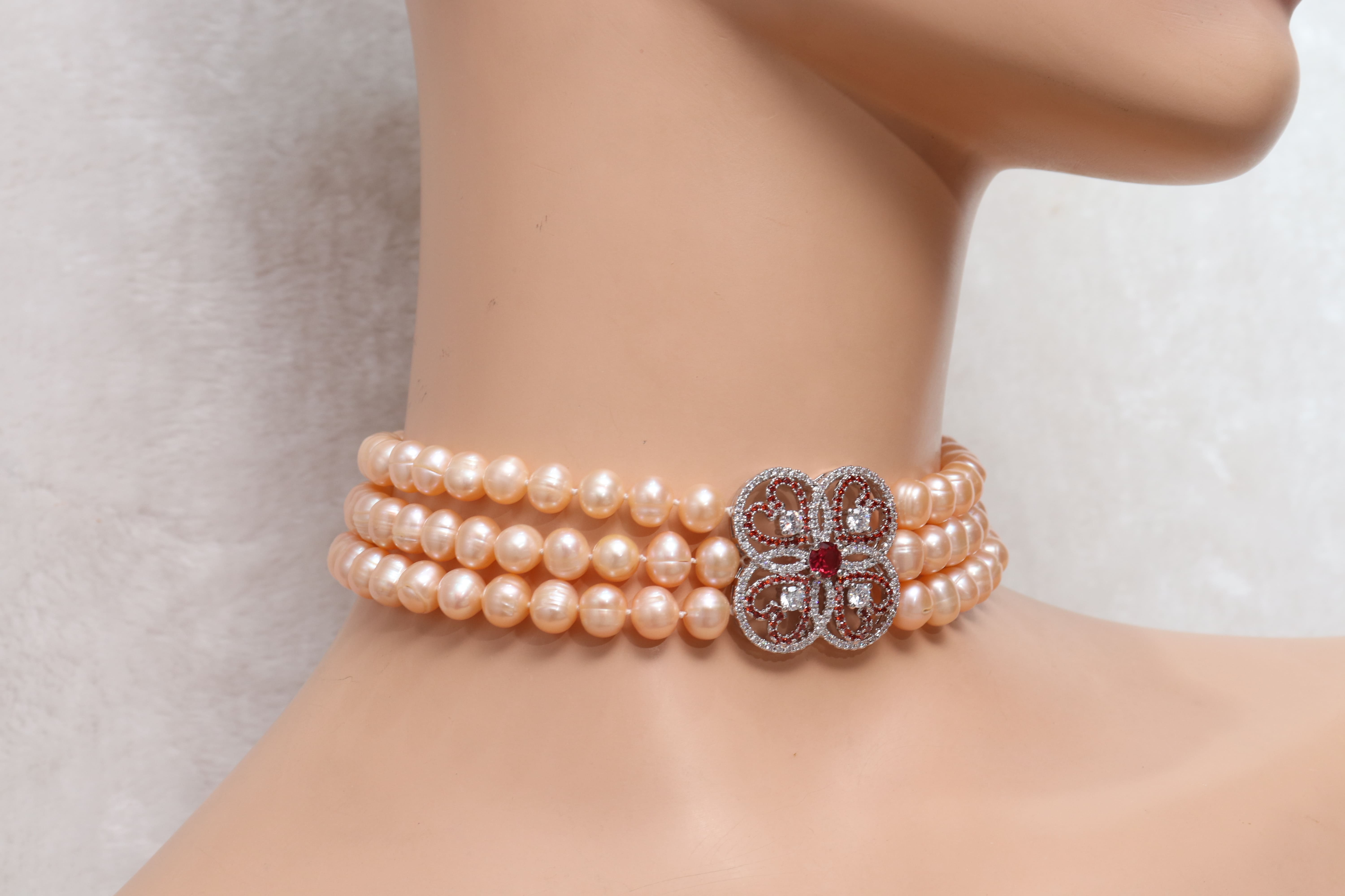 CHUỖI NGỌC TRAI DIANA CHOKER HỒNG CAM